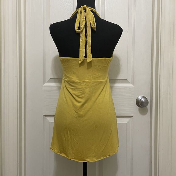 Vintage Love & Love Halter Top Brass Jewel‎ Empire Waist Yellow Boho Y2K Large - Picture 3 of 15